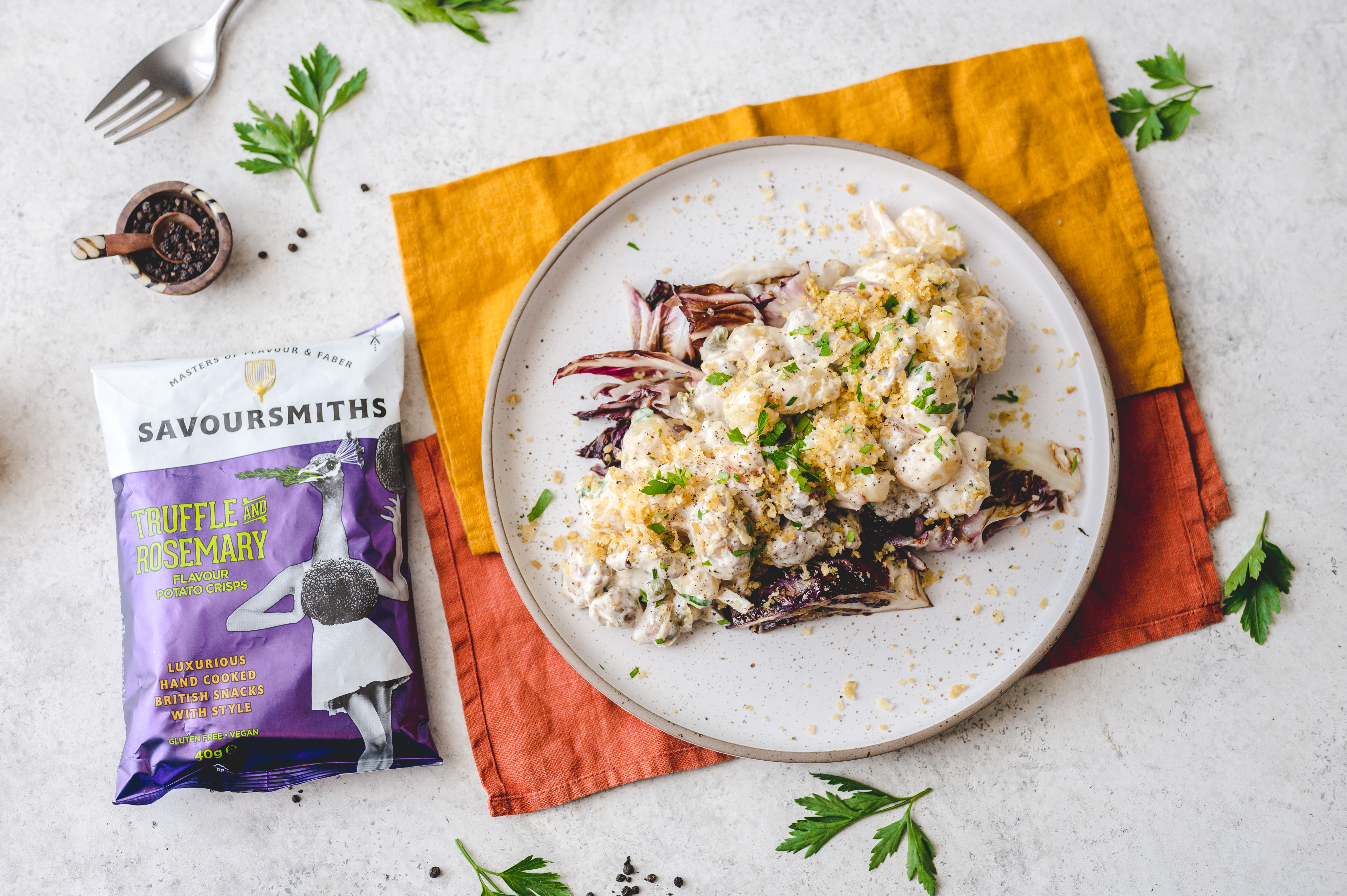 Gnocchi med korv, radicchio & citron