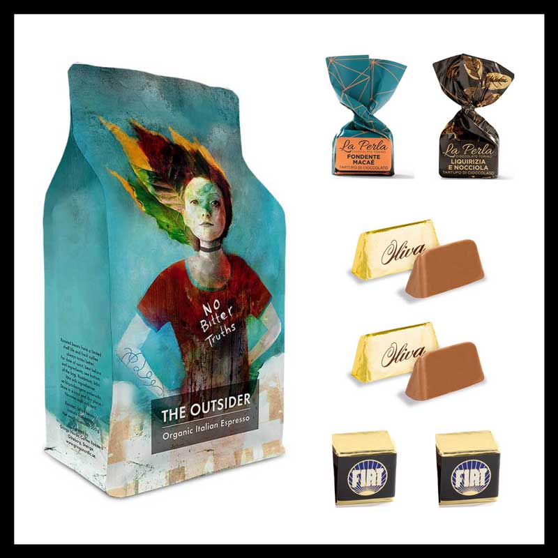 Presentlåda: Espressokaffe + Praliner