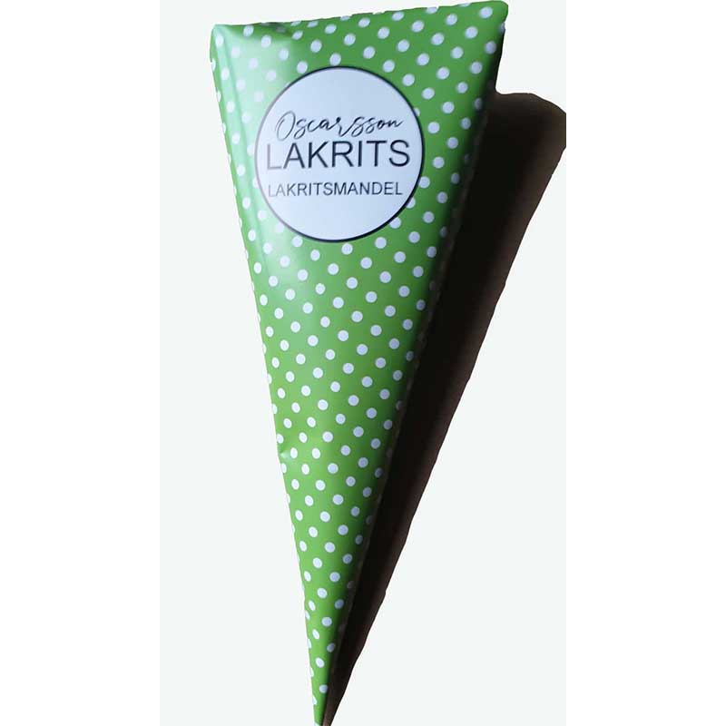 Lakritsmandel med choklad i strut