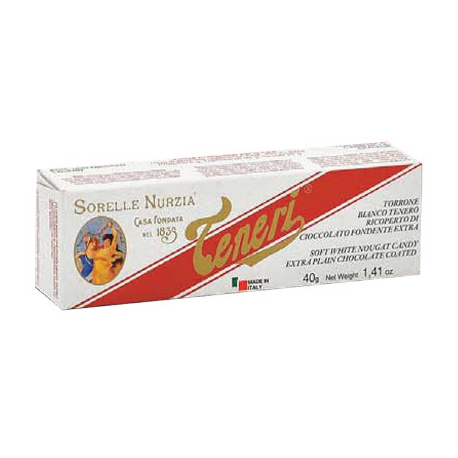 Mjuk vit torrone-nougat doppad i choklad – 40 g